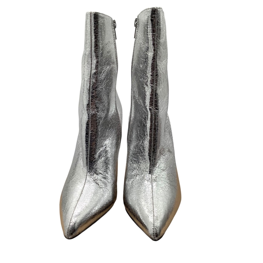 Mia Silver Metallic Cracked Textured Pointed Toe Stiletto Ankle Boots Size 7.5